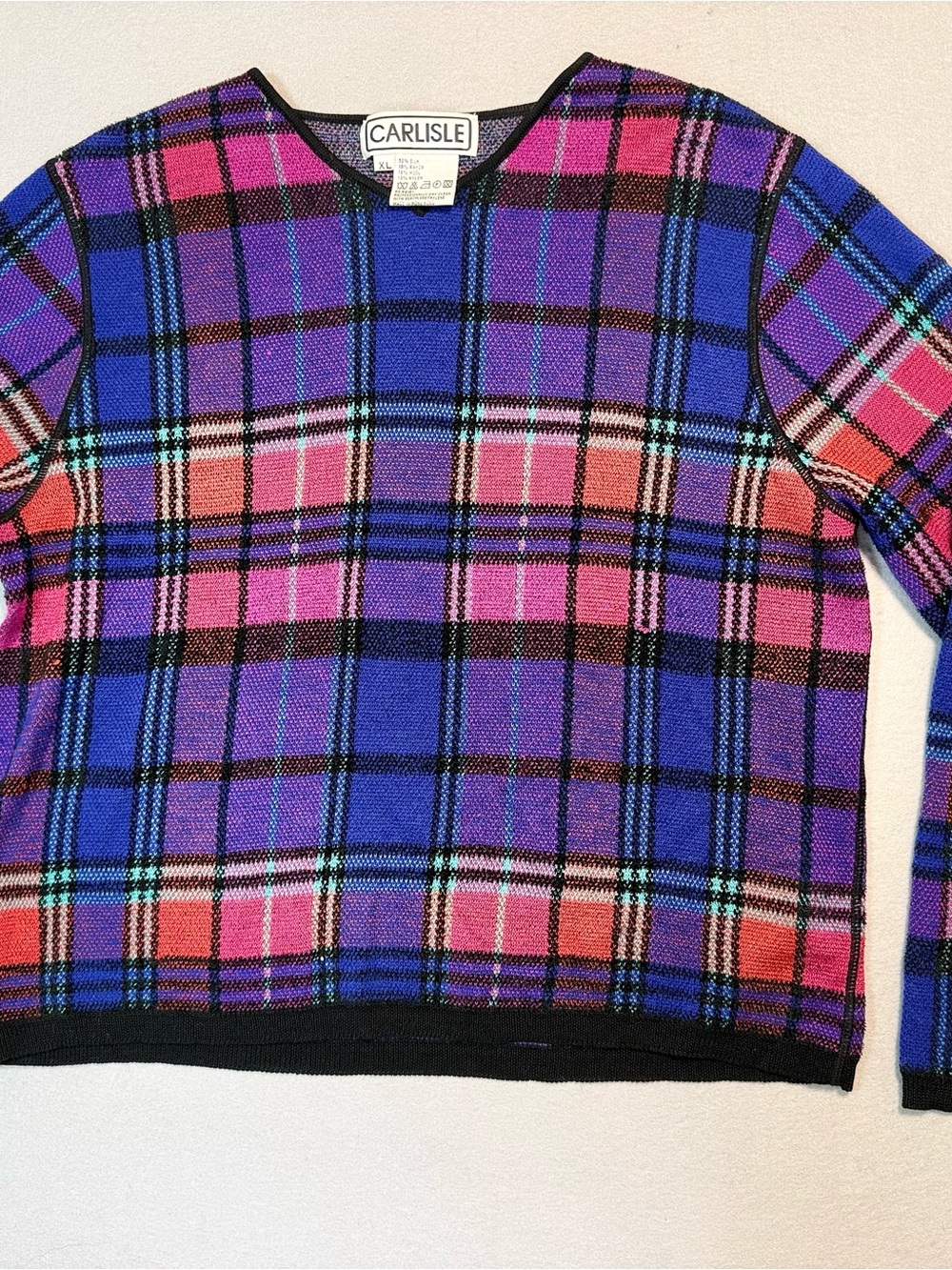 Carlisle Blue, Purple & Pink Plaid Crewneck Sweater